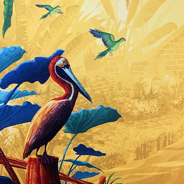 Close up detail from “City Park”
.
.
.
#nolacityportraits #elephantearplant #brownpelican #nola #cityparknola #citypark #posterart #parrots #neworleans