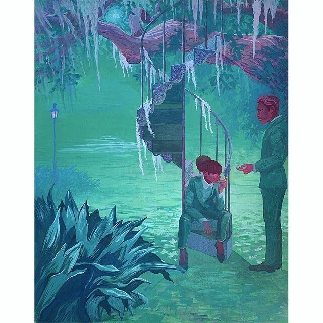 New painting! Spiral under Oak, originally painted in gouache on cold press paper. Prints now available, website link in bio! #nolacityportraits #gouachepainting